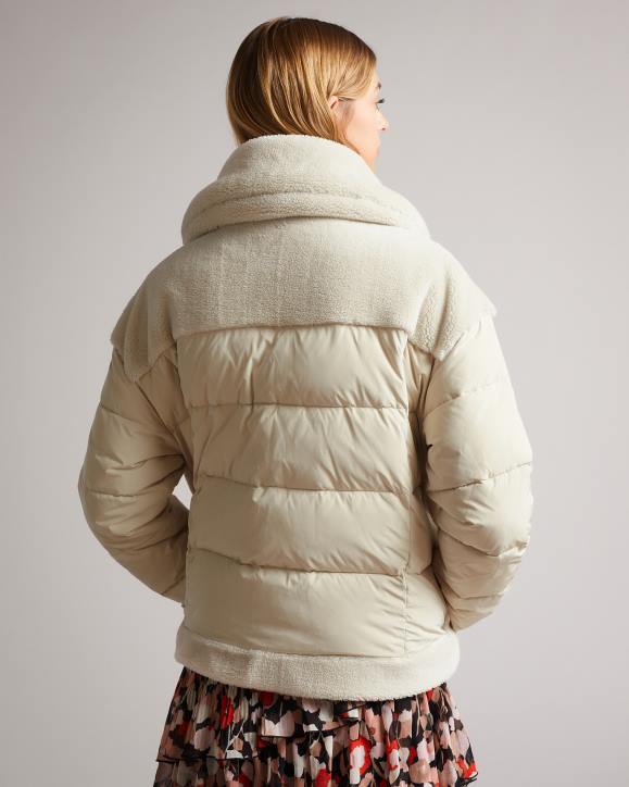 Ted Baker Liilla Mixed Fabric Borj Padded Jacket Ivory Clothing Women TLPL587