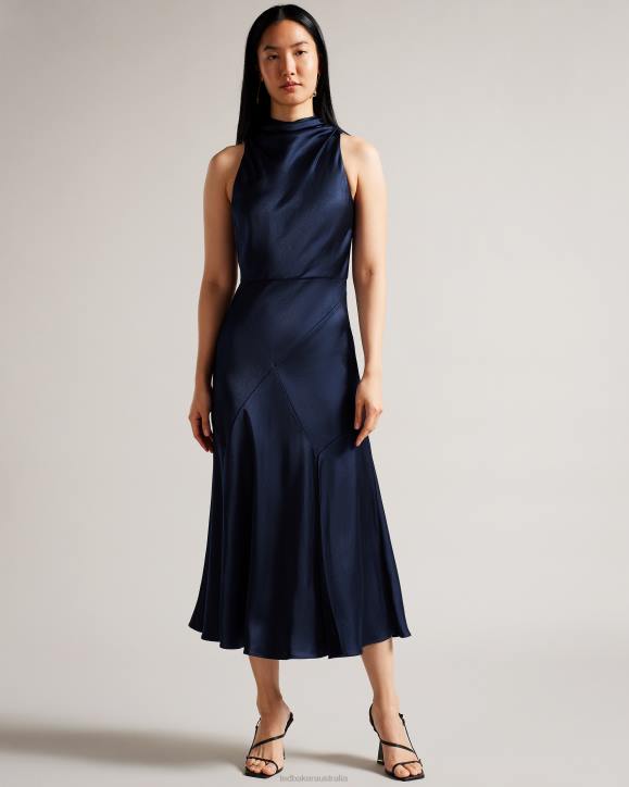 Ted Baker Lilymay Cowl Neck Bias Cut Midi Dress Dark Blue Clothing Women TLPL15