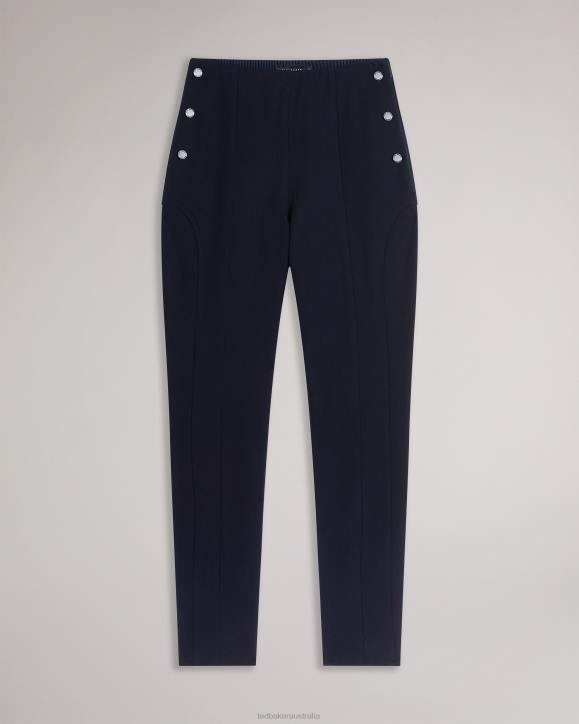 Ted Baker Liroi High Waisted Trousers With Faux Poppers Navy Clothing Women TLPL478