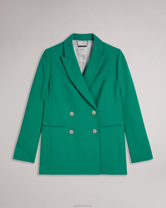 Ted Baker Llayla Double Breasted Jacket With Embossed Buttons Green Clothing Women TLPL482