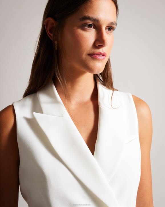 Ted Baker Llaylaj Sleeveless Double Breasted Jacket White Clothing Women TLPL334