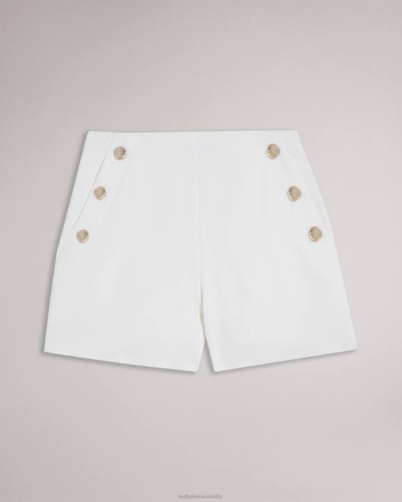 Ted Baker Llaylas Twill Shorts With Embossed Buttons White Clothing Women TLPL268