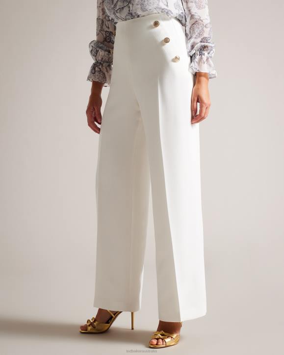 Ted Baker Llaylat Embossed Button Wide Leg Trousers White Clothing Women TLPL332