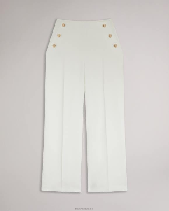 Ted Baker Llaylat Embossed Button Wide Leg Trousers White Clothing Women TLPL332