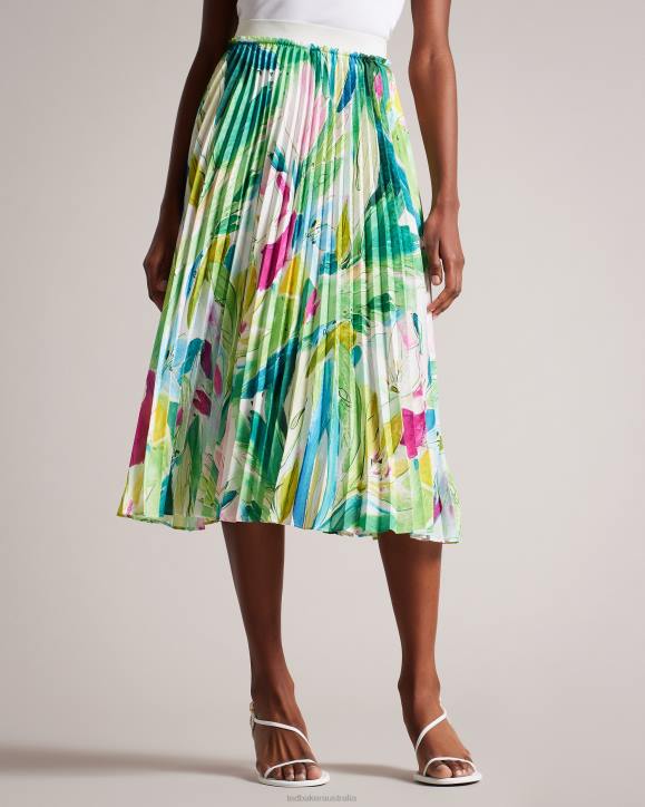 Ted Baker Lopehz Painted Floral Pleated Midi Skirt Green Clothing Women TLPL240