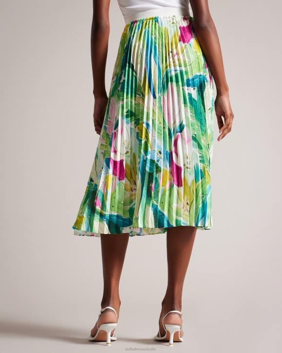 Ted Baker Lopehz Painted Floral Pleated Midi Skirt Green Clothing Women TLPL240