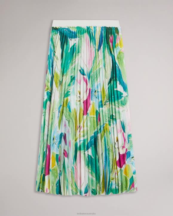 Ted Baker Lopehz Painted Floral Pleated Midi Skirt Green Clothing Women TLPL240