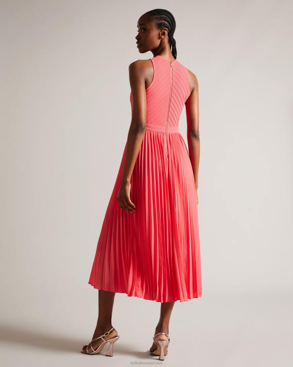 Ted Baker Loueli Cross Front Pleated Dress With Knit Bodice Coral Clothing Women TLPL26