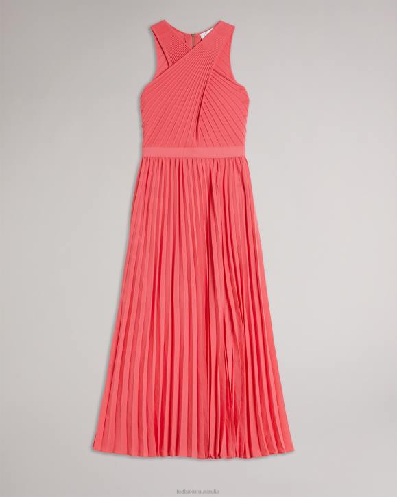 Ted Baker Loueli Cross Front Pleated Dress With Knit Bodice Coral Clothing Women TLPL26