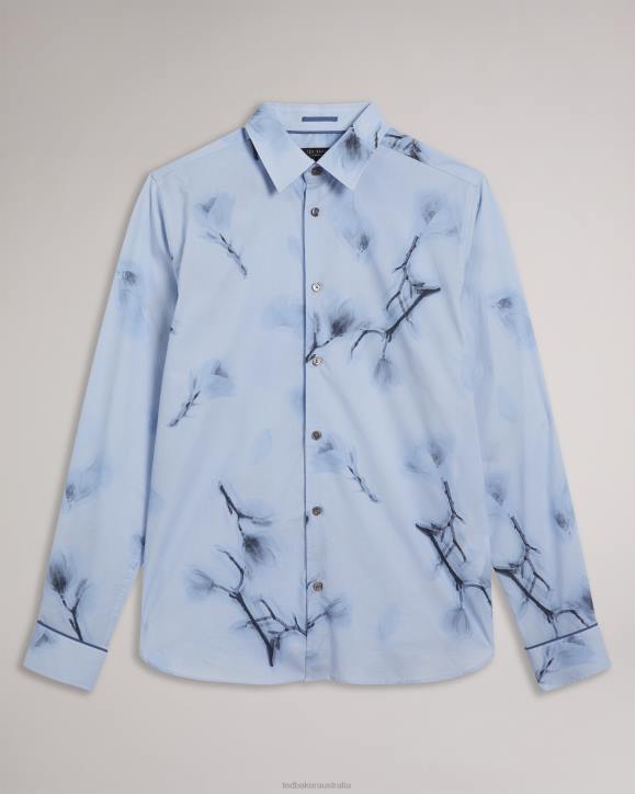 Ted Baker Louth Long Sleeve Large Floral Print Shirt Sky Blue Clothing Men TLPL1477