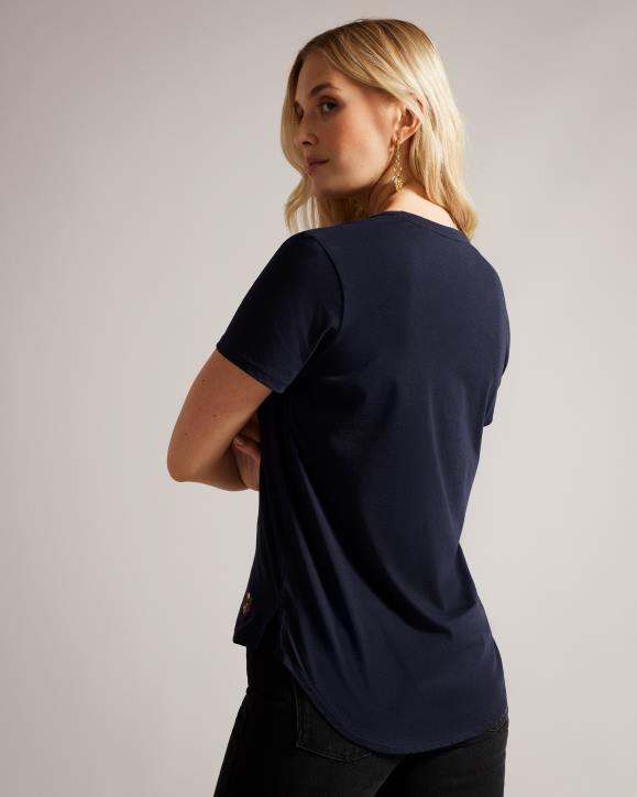 Ted Baker Lovage Easy Fit V Neck T Shirt NAVY Clothing Women TLPL542