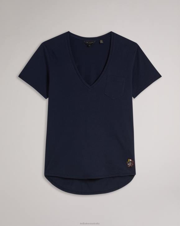 Ted Baker Lovage Easy Fit V Neck T Shirt NAVY Clothing Women TLPL542