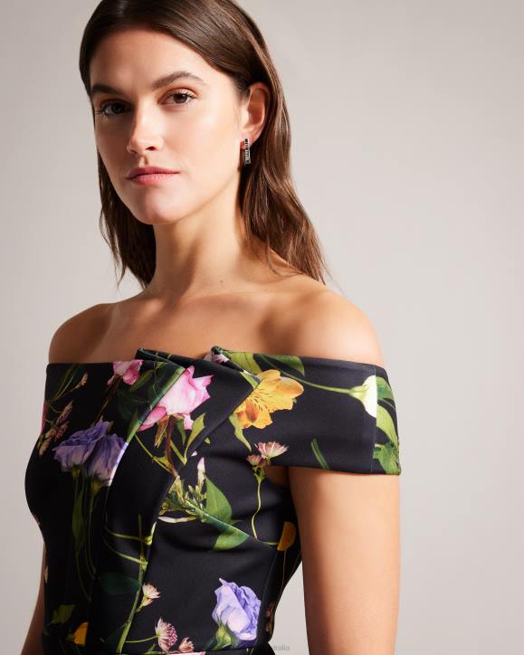 Ted Baker Loveina Floral Bardot Bodycon Dress Black Clothing Women TLPL172