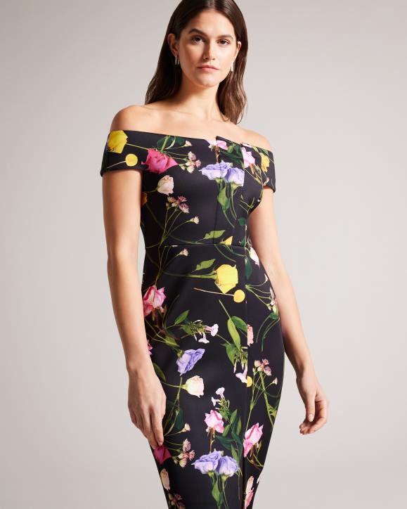 Ted Baker Loveina Floral Bardot Bodycon Dress Black Clothing Women TLPL172