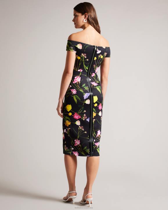 Ted Baker Loveina Floral Bardot Bodycon Dress Black Clothing Women TLPL172