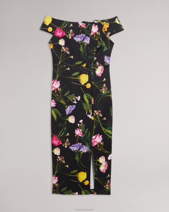 Ted Baker Loveina Floral Bardot Bodycon Dress Black Clothing Women TLPL172