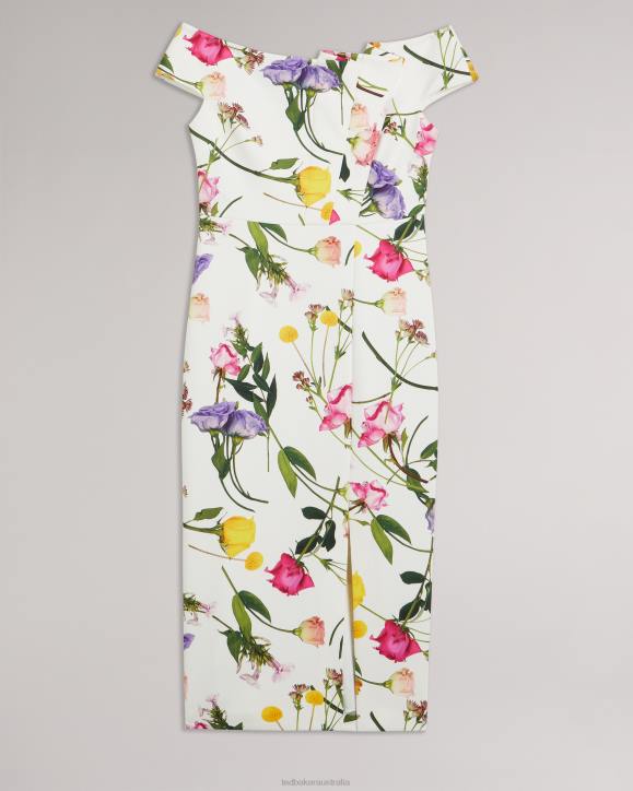 Ted Baker Loveina Floral Bardot Bodycon Dress White Clothing Women TLPL171