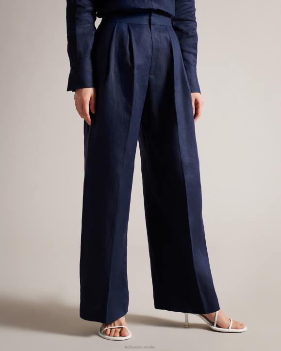 Ted Baker Lucihh Tailored Linen Wide Leg Trousers Navy Clothing Women TLPL479