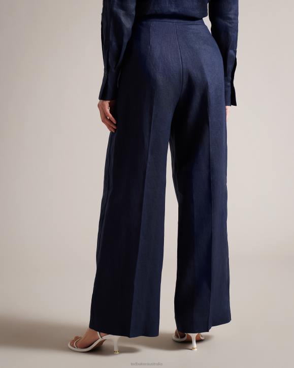 Ted Baker Lucihh Tailored Linen Wide Leg Trousers Navy Clothing Women TLPL479