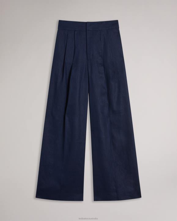 Ted Baker Lucihh Tailored Linen Wide Leg Trousers Navy Clothing Women TLPL479