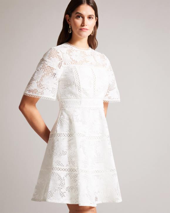 Ted Baker Lydiiha Mini Fit And Flare Lace Dress White Clothing Women TLPL140