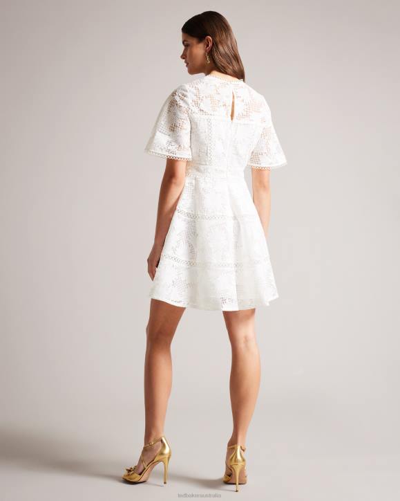 Ted Baker Lydiiha Mini Fit And Flare Lace Dress White Clothing Women TLPL140