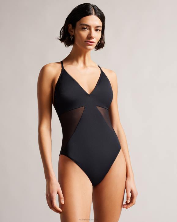 Ted Baker Maabel Strappy Swimsuit With Mesh Panels Black Clothing Women TLPL274