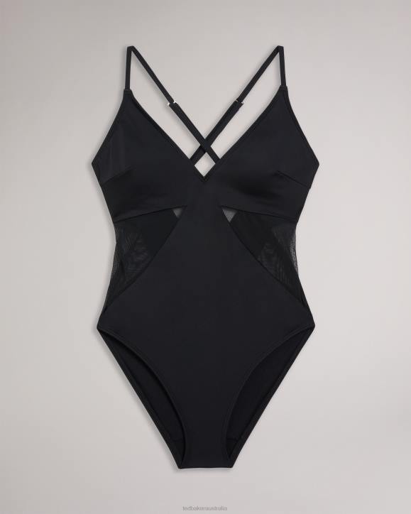 Ted Baker Maabel Strappy Swimsuit With Mesh Panels Black Clothing Women TLPL274