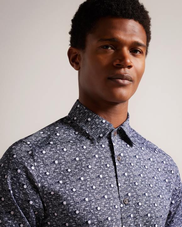 Ted Baker Maccle Long Sleeve Spot Print Shirt Navy Clothing Men TLPL1250