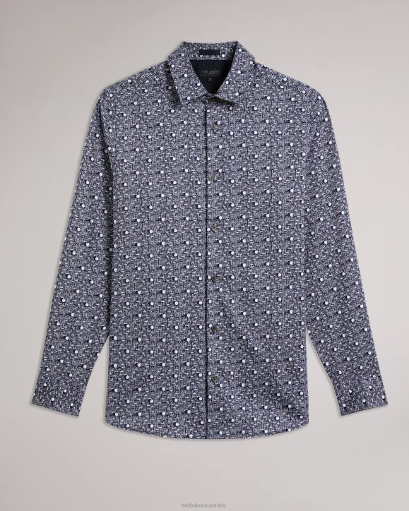 Ted Baker Maccle Long Sleeve Spot Print Shirt Navy Clothing Men TLPL1250