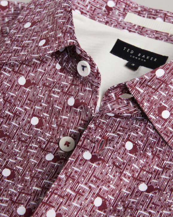 Ted Baker Macsho Short Sleeve Spot Print Shirt Maroon Clothing Men TLPL1215