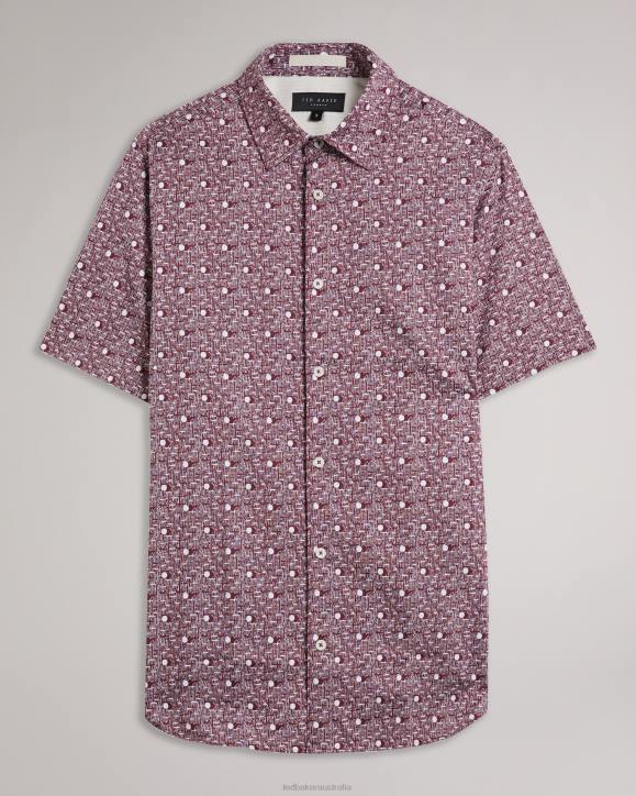 Ted Baker Macsho Short Sleeve Spot Print Shirt Maroon Clothing Men TLPL1215