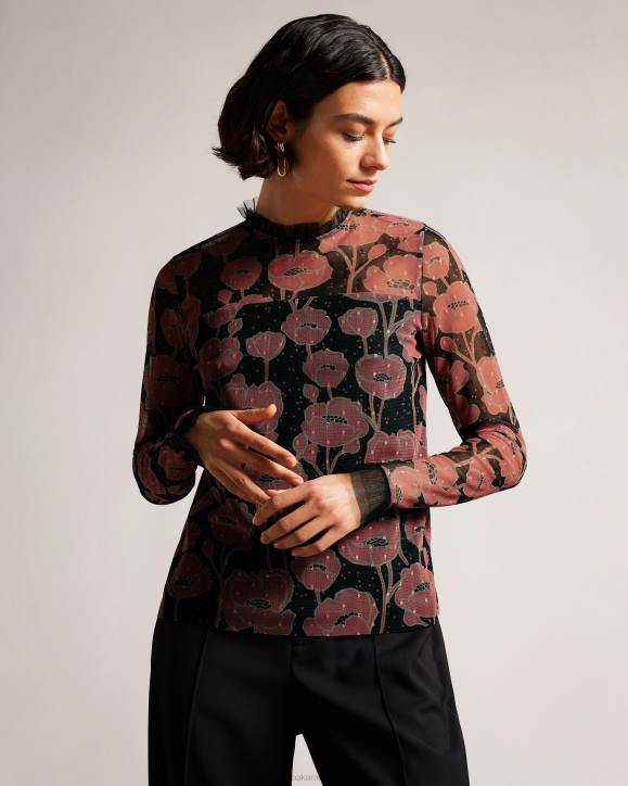 Ted Baker Maggann Long Sleeved Top With Frill Details Black Clothing Women TLPL132