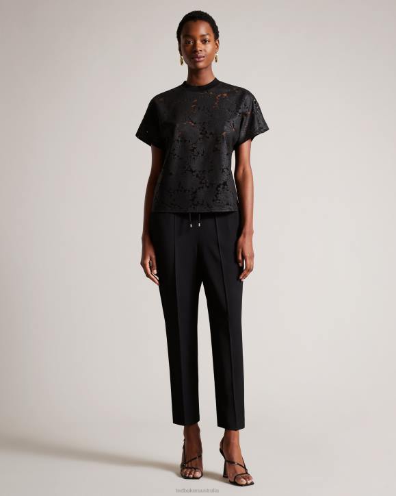 Ted Baker Maralo Floral Lace Relaxed T-Shirt Black Clothing Women TLPL186