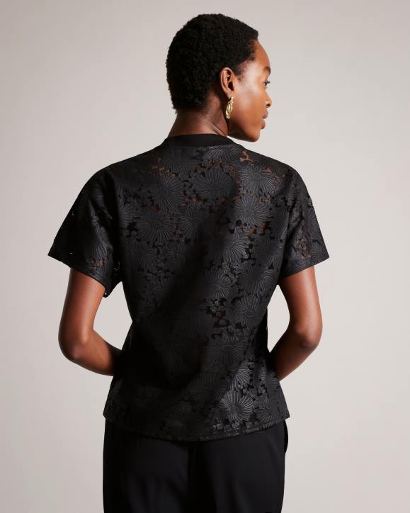 Ted Baker Maralo Floral Lace Relaxed T-Shirt Black Clothing Women TLPL186