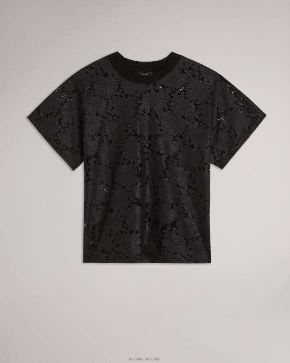 Ted Baker Maralo Floral Lace Relaxed T-Shirt Black Clothing Women TLPL186