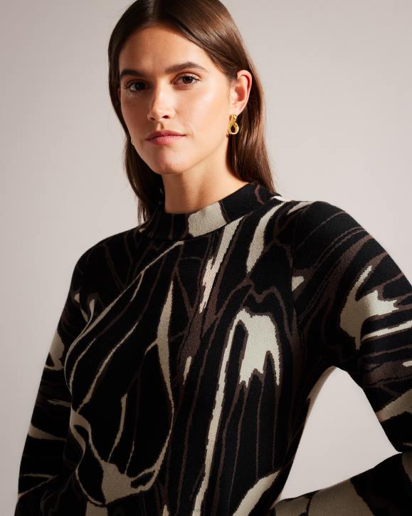 Ted Baker Marelia Abstract Jumper With Puff Sleeve Black Clothing Women TLPL89