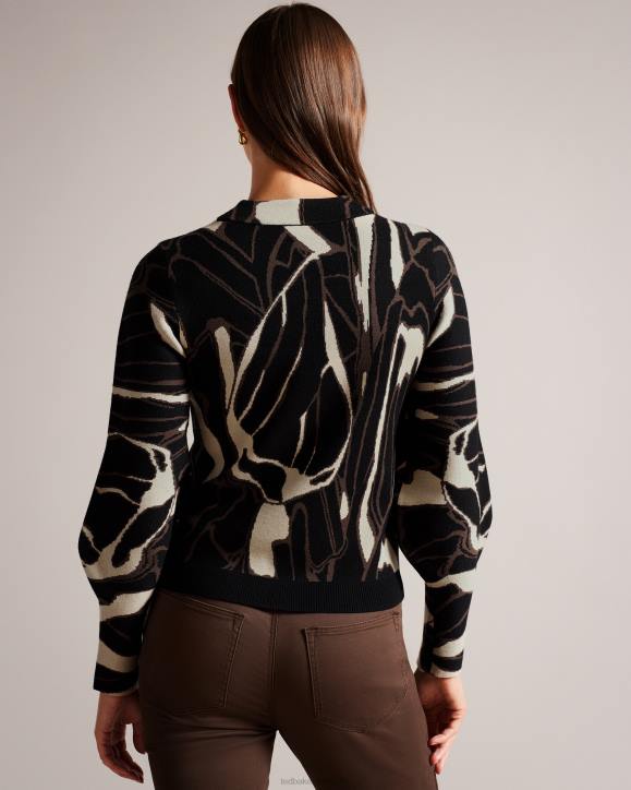 Ted Baker Marelia Abstract Jumper With Puff Sleeve Black Clothing Women TLPL89