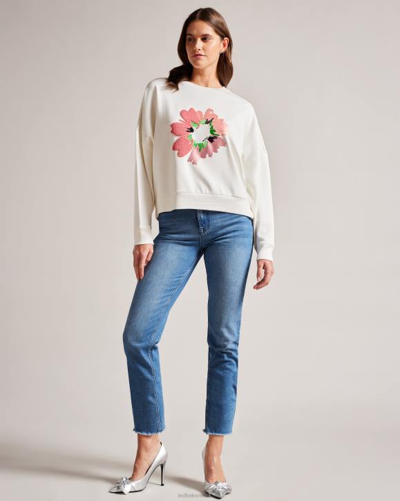 Ted Baker Marene Textured Flower Graphic Jumper White Clothing Women TLPL265