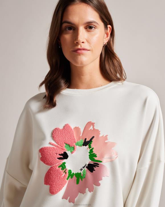 Ted Baker Marene Textured Flower Graphic Jumper White Clothing Women TLPL265