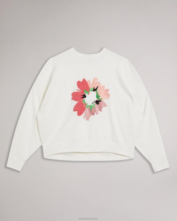 Ted Baker Marene Textured Flower Graphic Jumper White Clothing Women TLPL265