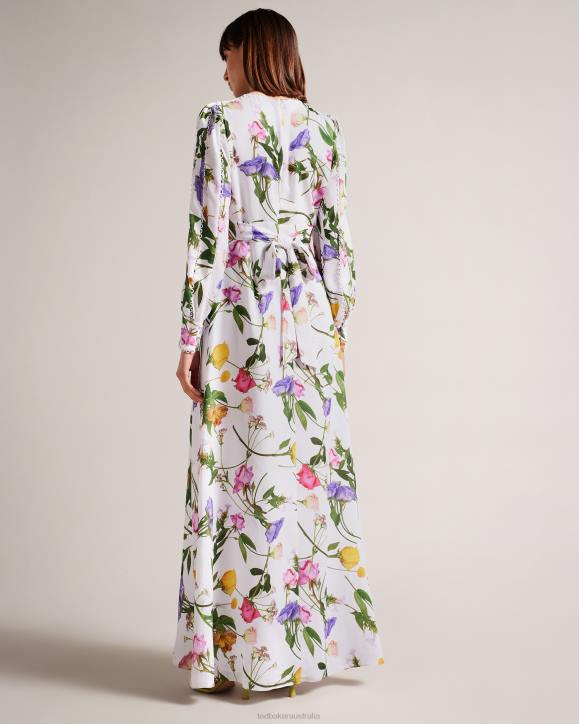 Ted Baker Marggoh Blouson Sleeve Floral Maxi Dress White Clothing Women TLPL211