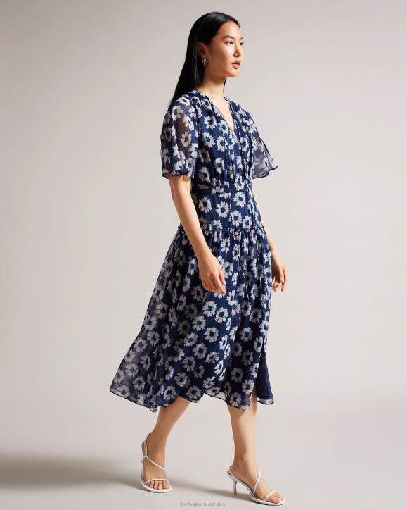 Ted Baker Marllee Floral Print Tiered Midi Dress Dark Navy Clothing Women TLPL151