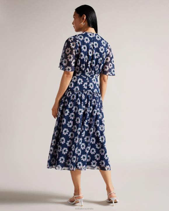 Ted Baker Marllee Floral Print Tiered Midi Dress Dark Navy Clothing Women TLPL151