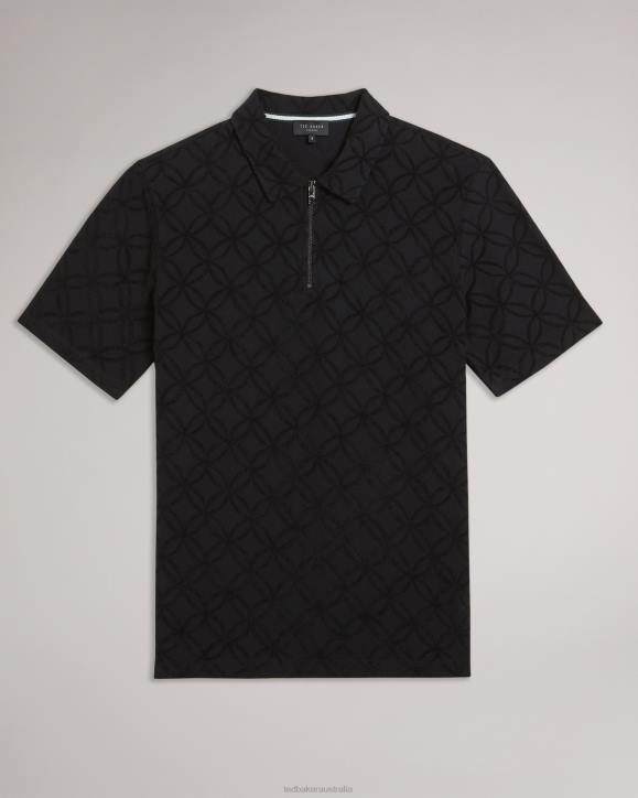 Ted Baker Maroc Short Sleeve Zip Jacquard Polo Shirt BLACK Clothing Men TLPL1297