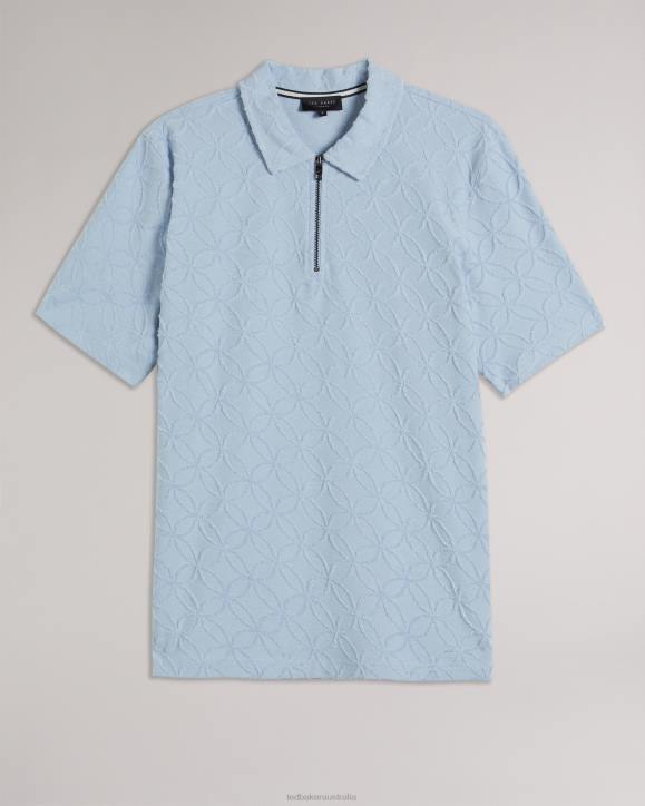 Ted Baker Maroc Short Sleeve Zip Jacquard Polo Shirt PL-BLUE Clothing Men TLPL1321