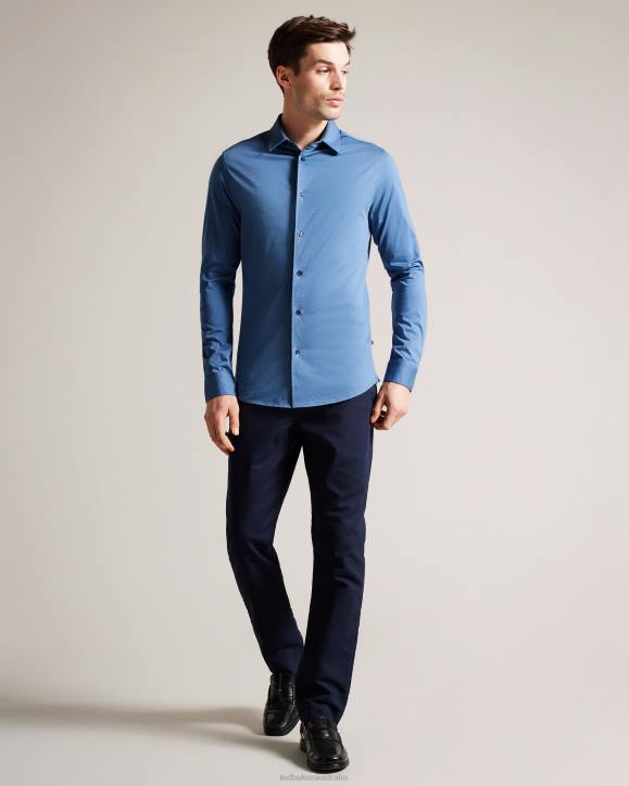 Ted Baker Marros Long Sleeve Lustrous Jersey Shirt Medium Blue Clothing Men TLPL1463