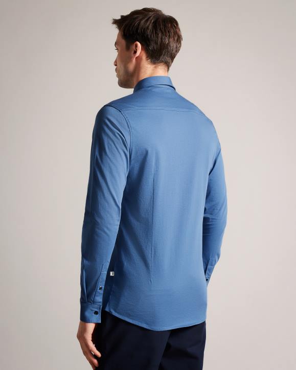 Ted Baker Marros Long Sleeve Lustrous Jersey Shirt Medium Blue Clothing Men TLPL1463