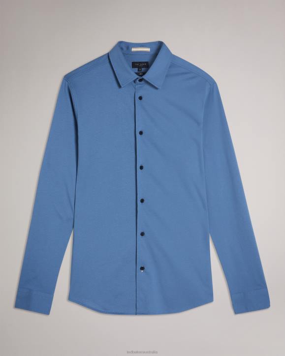 Ted Baker Marros Long Sleeve Lustrous Jersey Shirt Medium Blue Clothing Men TLPL1463