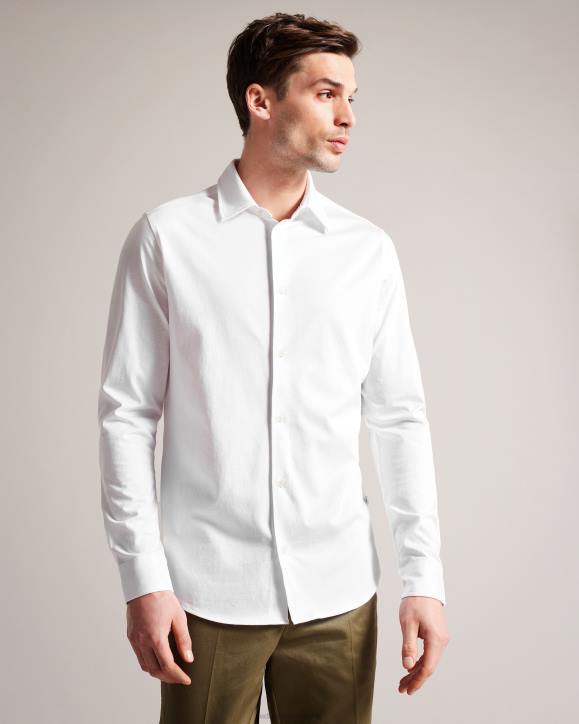 Ted Baker Marros Long Sleeve Lustrous Jersey Shirt White Clothing Men TLPL1484